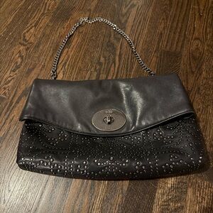 Coach Limited Edition Rare Black Leather Studded Clutch with Chain